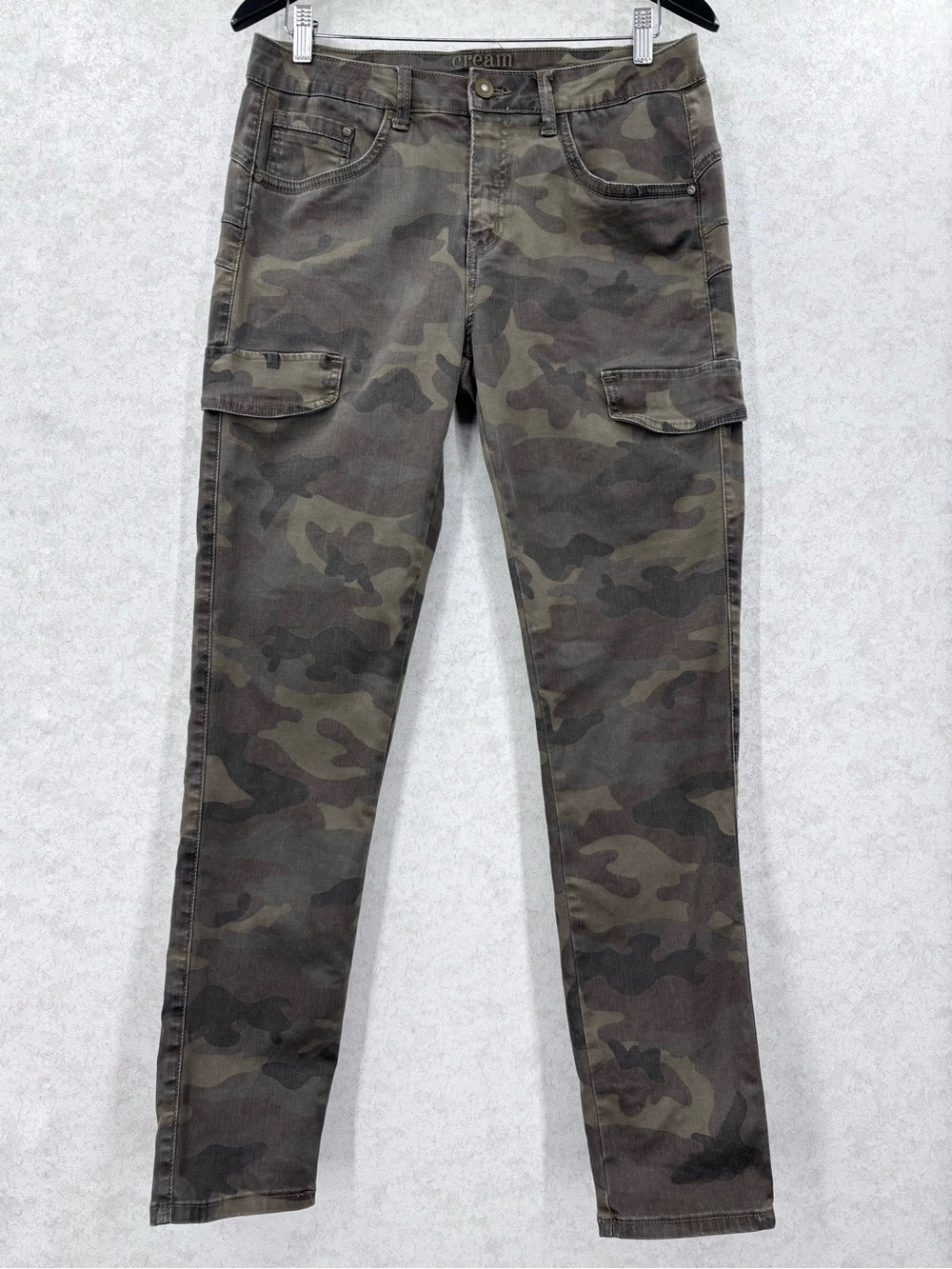 Cream Muted Olive Green & Brown Camo Anina Carmu Shape Fit Pants, 32